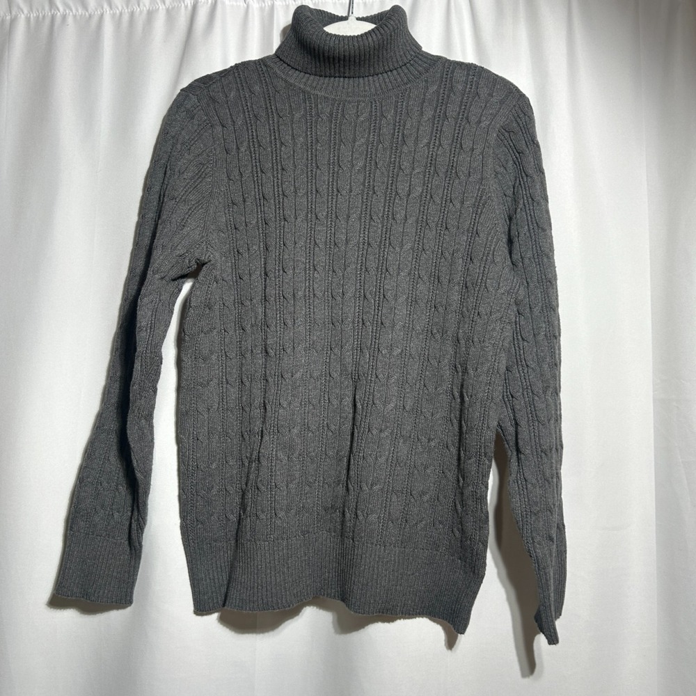 St Johns Bay Women's Cable Knit Turtleneck Sweater‎ Sz XL Gray Fisherman Coastal